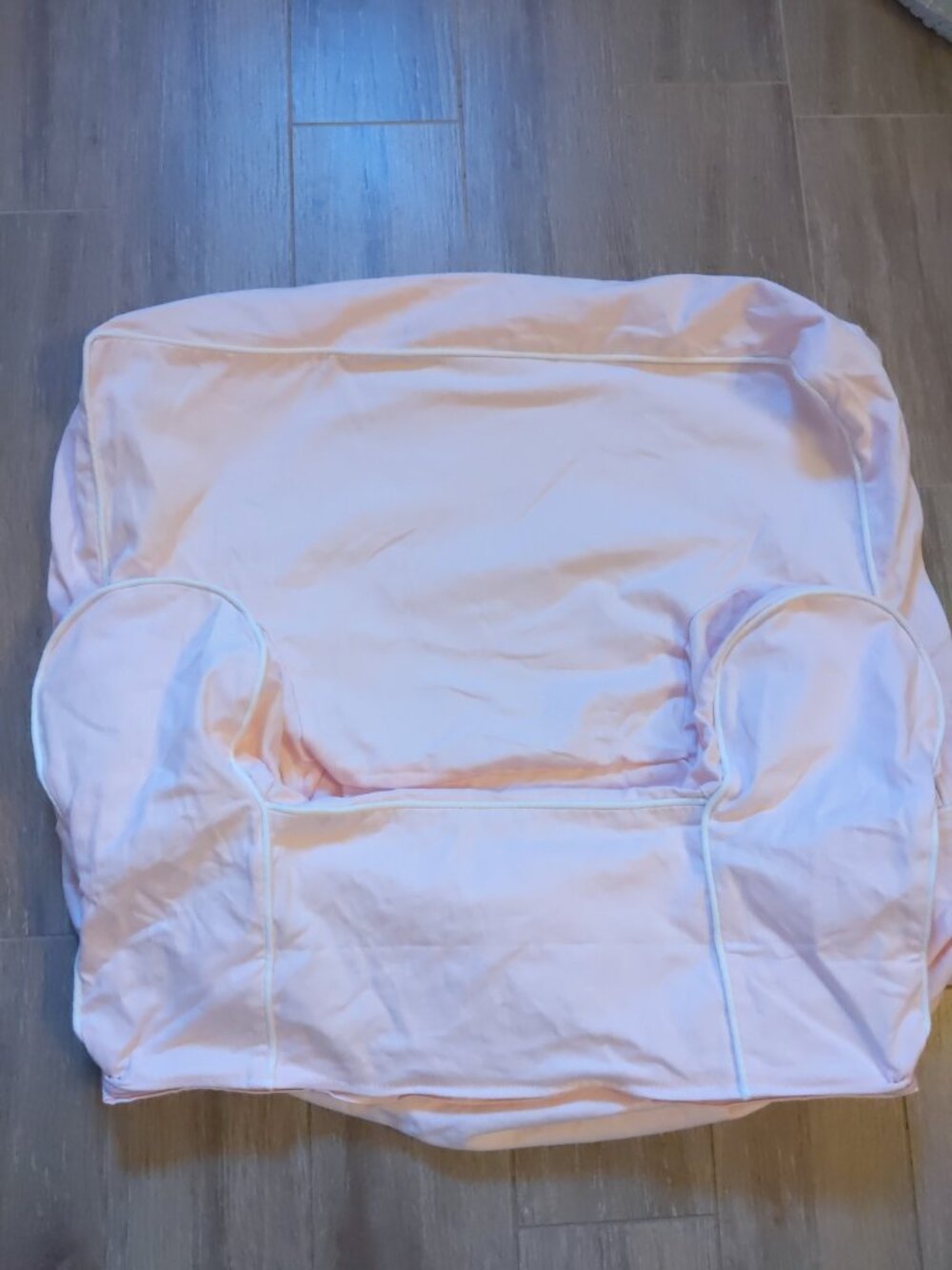 Pottery Barn Kids Anywhere Chair Pearl Pink w/ White Piping Twill slipcover